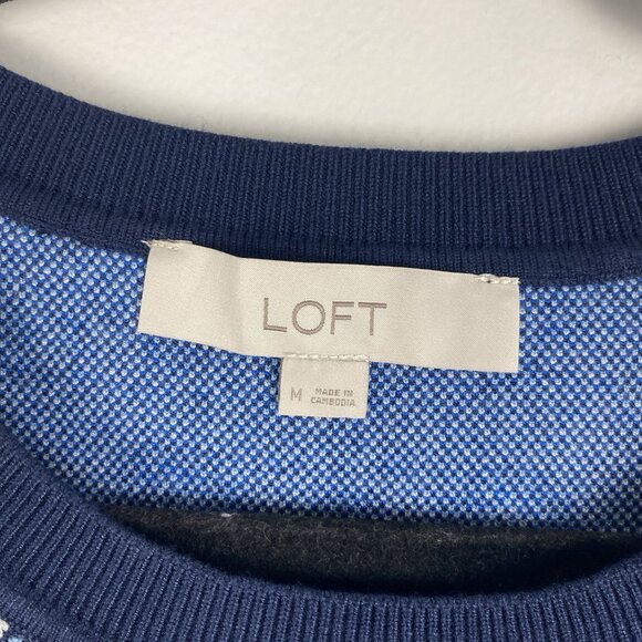 Loft Women's Geometric Floral Jacquard Sweater Vest Size M Navy Blue - Picture 3 of 8